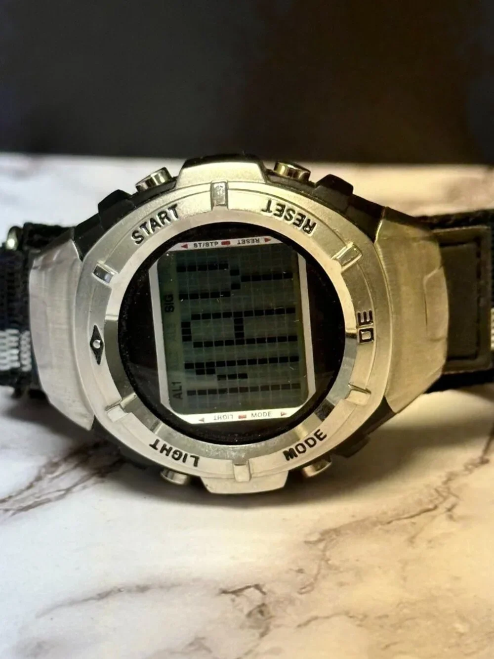 Athletic Works Digital Watch Men Black Silver Nylon Strap Band New Battery